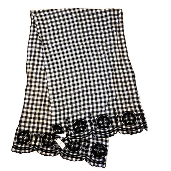 Talbots Gingham Checked Scarf Eyelet Embroidery Rectangle Black White Check NEW - Picture 1 of 5